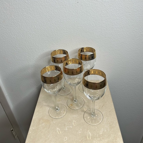 5 Gold Rimmed Greek Key Patterned Italian Lavarato a Mano J Preziosi Glasses - Picture 9 of 12